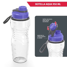 Torosqui | Botella De Agua 950 Ml | Con Asa Y Anti Fugas | Libre Bpa Gran resistencia | agarre ergonómico y cómoda (Morado)