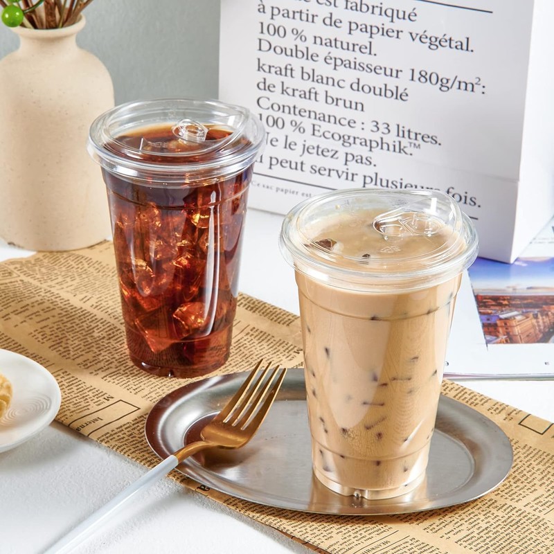 50/100pcs Plastic Cups Disposable Drinking Cups 12oz with Lids Clear