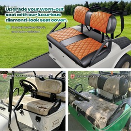 DRIVE UP Golf Cart Diamond Seat Covers, Brown EZGO Seat Covers with Adjustable Buckle Fit for EZGO TXT Golf Carts, Wipe Clean PVC with Black Stitching
