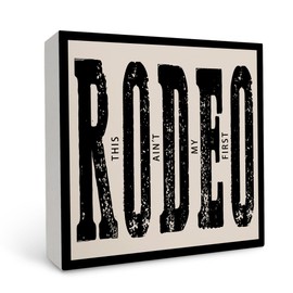 OFlich Western Desk Decor, Western Rodeo Wood Block Plaque Box Sign for Country Home College Dorm Shelf Table Decor 5x5 Inch, Western Room Decor, Western Decor for Home
