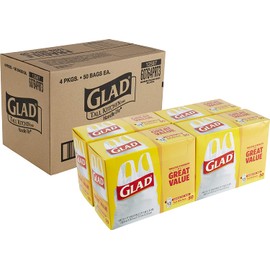 Glad Tall Kitchen Handle-Tie Trash Bags - 13 Gallon White Trash Bag - 50 Count - Pack of 4 (Package May Vary)