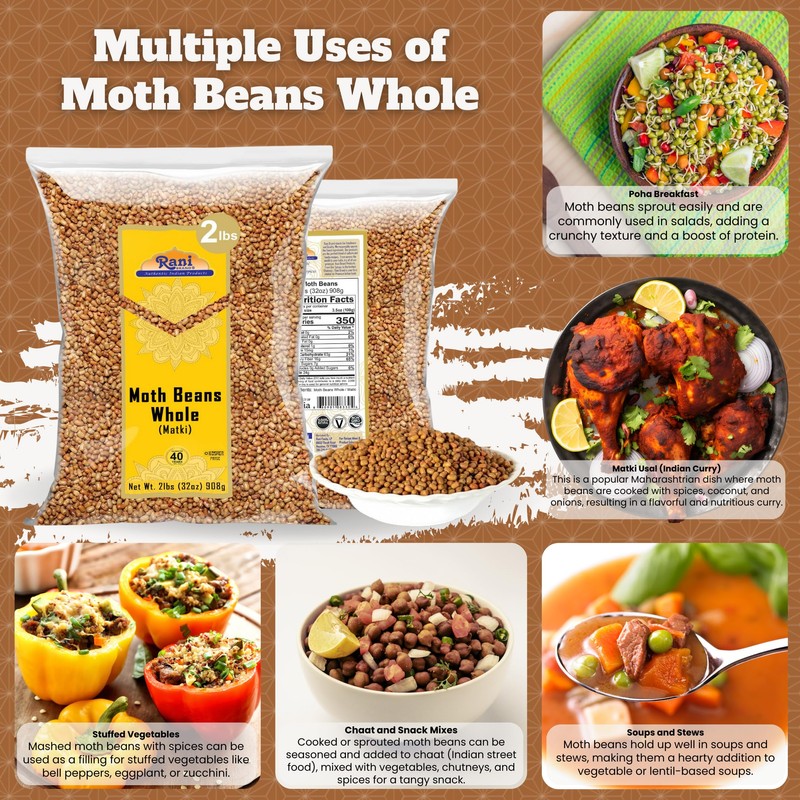 Rani Moth Beans Whole 32oz (2lbs) 908g ~ All Natural