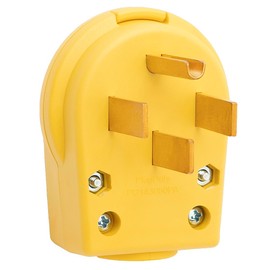 DEALTUS Nema 14-50P 50 Amp 125/250 Volt Angle Plug, 3 Pole 3 Wire Grounding Straight Blade Plug for Dryers and Ranges, Works with Cable OD Max. 1.0 Inch Yellow