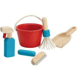 PlanToys Pretend Play House Cleaning Set (3498) | Sustainably Made from Rubberwood and Non-Toxic Paints and Dyes