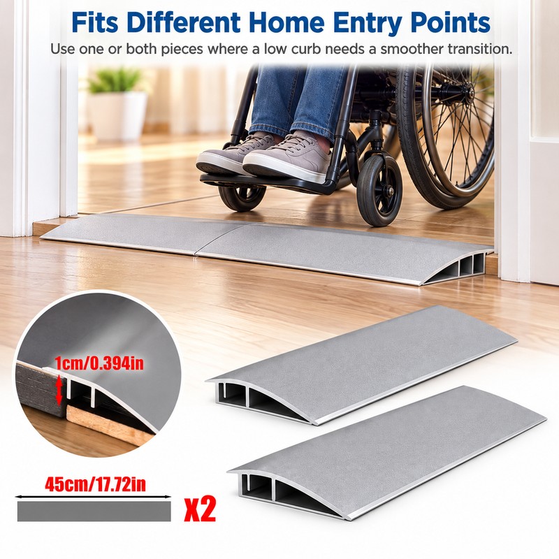 17.72-Inch Modular Aluminum Ramp for Doorway Transitions – 2-Piece Anti-Slip