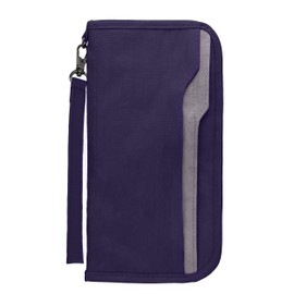 Zoppen RFID Travel Wallet & Documents Organizer Zipper Case, Family Passports Holder with Removable Wristlet Strap (Purple)