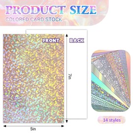 56 Sheets 14 Colors Holographic Metallic Cardstock, 5x7in 250gsm/92lb Foil Mirror Shimmering Paper for Arts Crafts, Scrapbooking, Card Making, DIY Projects