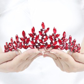 Brihasory Princess Rhinestone Headband Wedding or Birthday Crowns Bridal Hairband for Women and Girls Party Festival Prom Bridesmaid Handmade Crystal Hair Accessories(Red)