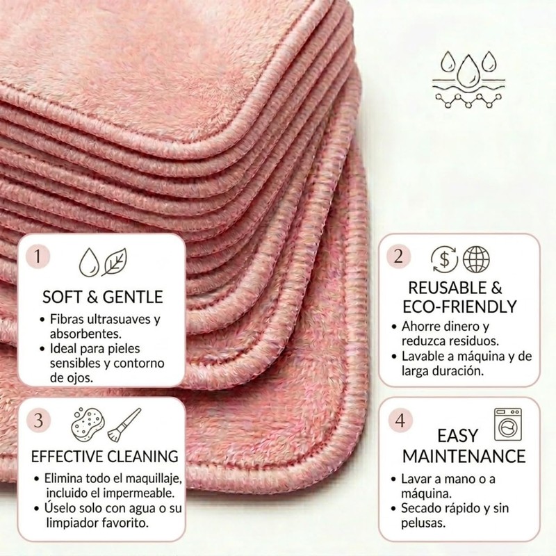 Paños Desmaquillantes Reutilizables, Almohadillas de Microfibra para Limpieza Facial Profunda,