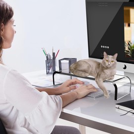 CalorMixs Acrylic Cat-Proof Laptop Stand & Keyboard Protector - 19.7" Clear Monitor Riser with Non-Slip Base for Home Office, Ergonomic Desk Organizer (Supports 50lbs)