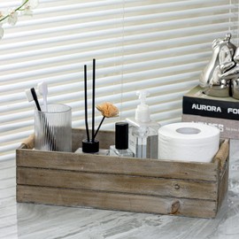 TIMRIS Rustic Wooden Toilet Paper Holder, Farmhouse Bathroom Decor, Toilet Tank Basket, Decorative Storage Container (Rustic Gray)