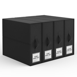 PARANTA Bed Sheet Organizers of 4 Pack, Closet Organizers and Storage, Foldable Bedding Organizing Containers for Blanket Duvet Cover flannel Sheets (Queen or King Size) Black