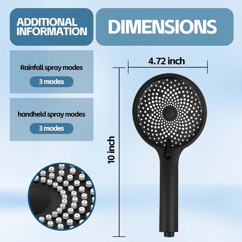 Shower Head,10 Inch High Pressure Rain Shower Head with Handheld