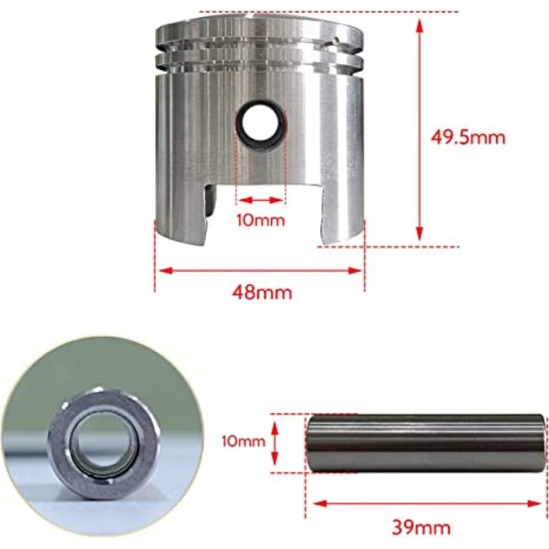 2 Stroke LD90 Motor Piston Kit, 48mm Piston Set- Gas