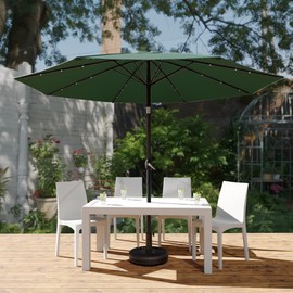 LeisureMod Sierra 9' Outdoor Patio Tilt Market Umbrella with Solar LED Lights (Green)