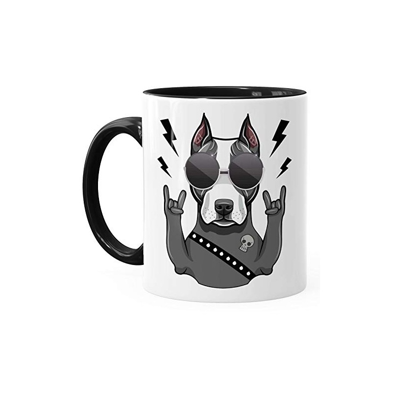 MoonWorks® Kaffee-Tasse mit Motiv Hund Heavy Metal Comicstil Metalhand Bürotasse