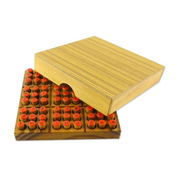 NOVICA Brown Orange Handmade Raintree Wood Sudoku Puzzle Game