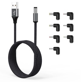 AGVEE 3.3ft USB to DC 5V Power Cord 5521(5.5x2.1mm) | Braided Nylon & Aluminum Shell | 6pcs DC Adapter Tips | Fast & Durable Charging for CCTV Cameras, Routers, LED Strips, Dark Gray