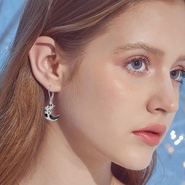 Tree of Life Earrings 925 Sterling Silver Tree of Life Moon Dangle Earrings Created Black Onyx Moon Jewelry Gifts for Women