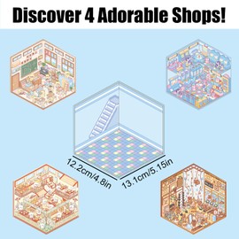 4 PCS 3D Stickers, 3D Sticker Scene, Cute DIY 3D Sticker Set for Kids and Adults, Make Your Own Bear Classroom|Pony Arcade|Puppy Bun Shop|Capibara Gym, for Dolls House Sticker Book