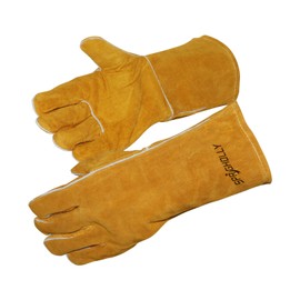 Welding Gloves Fire Heat Resistant Fireproof Leather, Forged/Mig/Stick Gloves for Fireplace Heat Mitts for Oven/Grill/Fireplace/Oven/Wood Stove/Pot Holder/BBQ/Animal Treatment, 14 Inches