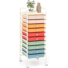 OFFICEJOY OFFICEJOY Storage Cart, Rolling Utility Cart with 10 Drawers, Portable Handles & Lockable Wheels, Mobile Paper Toys Storage Organizer Large Capacity for Home Office School Teacher (Macaron)
