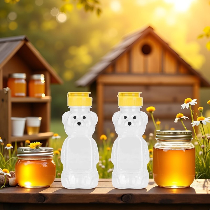 2Pcs Yellow 8 Oz Plastic Bear Honey Bottle Jars, Empty