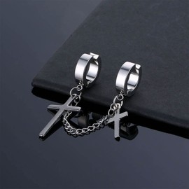 Sttiafay Wrap Cuff Chain Earrings for Women Girls Tiny Cross Dangle Earrings Non-Pierced Clip-on Crawler Climber Earrings Fashion Jewelry