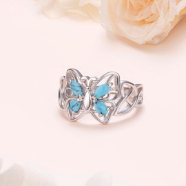 SHAOAN Butterfly Turquoise Ring for Women 925 Sterling Silver Butterfly Celtic Knot Ring Turquoise Jewelry Mothers Day Birthday Gifts for Women