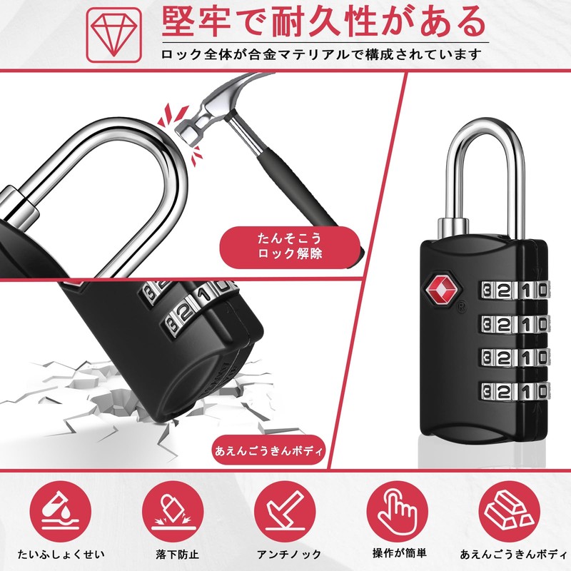 NAGE Padlock, 4 Digit Tsa Lock, Small Dial Lock, PIN
