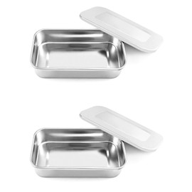 QWORK Stainless Steel Instrument Storage Trays, 2 Pack with Lid, 8 Inch Square Organizer Box for Lab Tools and Small Supplies