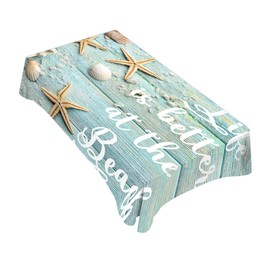 TKS MITLAN Tablecloth Life is Better is The Beach Table Cloth Rectangle Table 60 x 84 Inch Summer Sand Sea Shells Starfishes Kitchen Decorations for Home Dinner Party