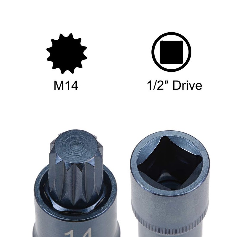 TOP-VIGOR Triple Square Spline Bit Socket, 1/2" Drive x M14