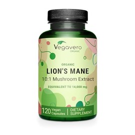 Vegavero Organic Lion's Mane Supplement | 14,000mg (10:1 Extract) | 30% Beta glucan | Brain Health + Focus | USDA Certified & No Additive