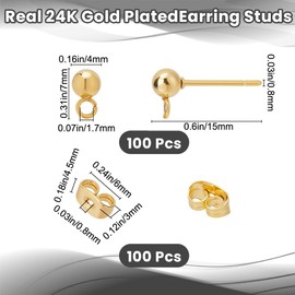 Beebeecraft 100Pcs 4mm Ball Earring Studs for Jewellery Making