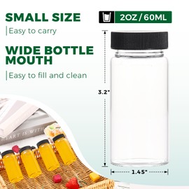 Jarsoph 2oz Clear Glass Bottle with Lids, 60ml Small Glass Jar, Leakproof Mini Travel Bottles, Decorative Bottles Set for Juice, Wellness, Spices, 8 Pack