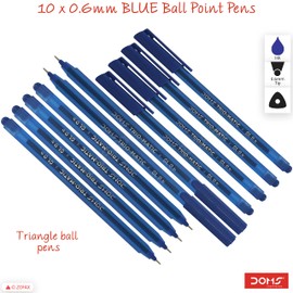 Doms 10 x 0.6mm Tip Trio-matic BLUE Triangular Ballpoint Pens Smooth Fine Writing