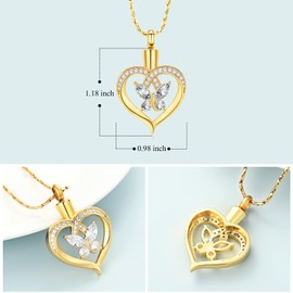 Imrsanl Butterfly Urn Necklaces for Women Girls Birthstone Cremation Jewelry Urns Pendant for Human Ashes Memorial Locket Keepsake Jewelry (Gold-White)