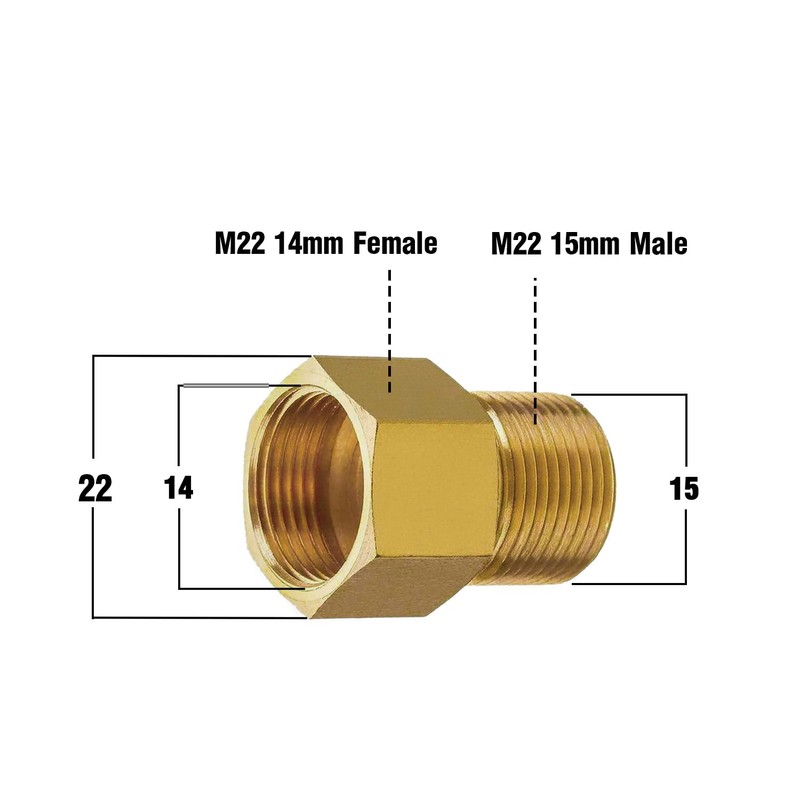Pressure Washer Coupler, Metric M22 15mm Male Thread to M22