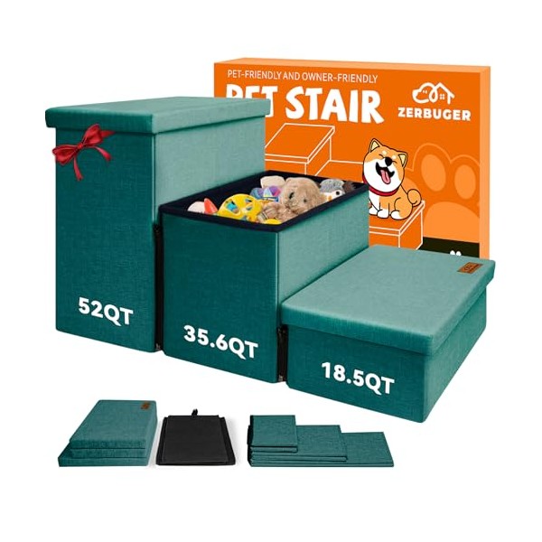 Dog Stairs with Storage 18" H, 3-Step Wider Dog Steps