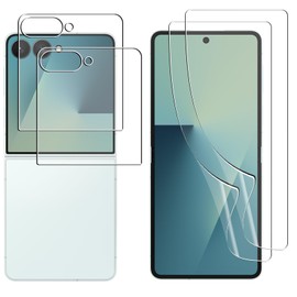 Compatible Galaxy Z Flip7 TPU Protective Film (2pcs) + Galaxy Z Flip 7 Back Glass Film (2pcs) 9H Hardness, Bubble Free, Anti-Fingerprint, Anti-Shatter/24 Hour Auto Repair Technology, Flexible TPU
