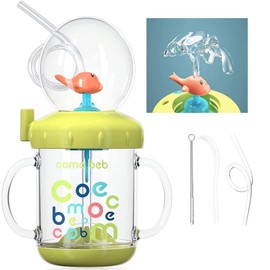 Drinking Cup With Whale Squirt, Cute Whale Cup Water Bottle, Whales Spray Sippy Cups, Leak Proof Weighted Straw Cups for kids (220ml/Green)