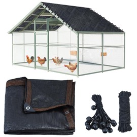 Black Chicken Coop Cover UV 90% Shade Cloth for Summer 11.5 * 6.6 FT Chicken Cages Cover with 20Pcs Ball Bungees Cords Sun Shade Netting Mesh for Outdoor Garden Patio Yard Plants Chicken Run Pen