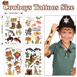 Western Cowboy Temporary Tattoos for Kids, 120 Design Cowboy Tattoos, Cowboy Party Favors Western Rodeo Party Favor Bags Filler Baby Shower Boys Birthday Party Supplies For Boys