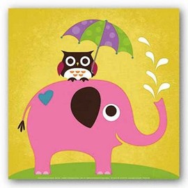 Image Conscious SP Elephant and Owl with Umbrella Poster by Nancy Lee (12.00 x 12.00)