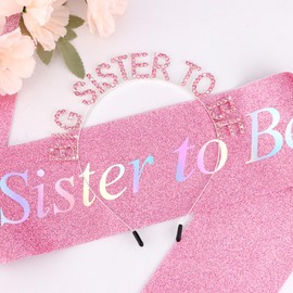 Chanaco Big Sister Gifts for Girls Pink Metal Rhinestone Crown Headband Satin Sash Big Sister to Be Accessory Set Announcement Party Decorations Cute Sibling Gift (Silver)
