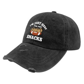 I'm Just Here for The Snacks Baseball Hats Funny Food Hats Allblack Vintage Washed Distressed Hats Football Partys Gifts for Mens & Women