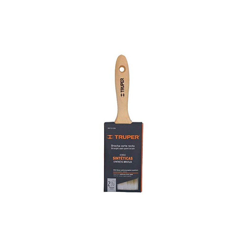 Brocha cerdas sintéticas,mango de madera, corte recto, 2-1/2 Truper 13345