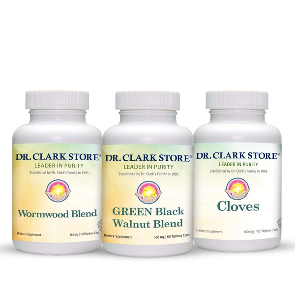 Dr. Clark Store Intestine Support & Cleanse Kit - with Freeze-Dried Green Black Walnut Hulls, Wormwood, and Cloves-Helps Maintain Optimum Intestinal Function - Vegetarian Capsules