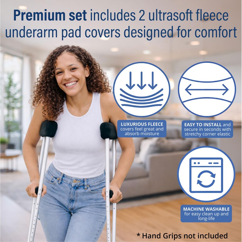 Universal Crutch Underarm Pad Covers - Luxurious Soft Fleece with
